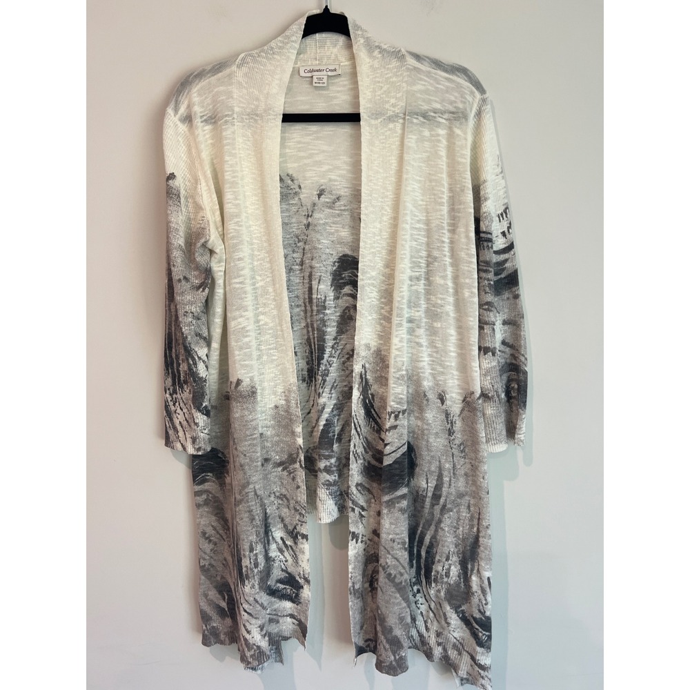 Coldwater Creek Women's Open Front Hi-Low Cardigan Abstract Print Lightweight‎ M
